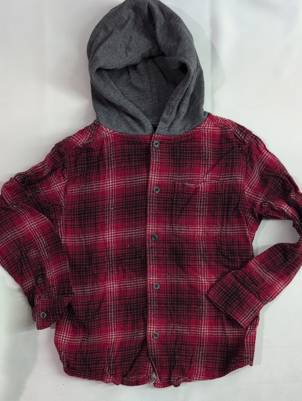 Wonderkids Red and Black Plaid Hooded Button-Up Shirt